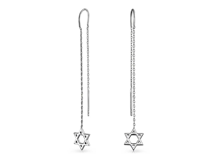 Rhodium Plated Star of David Threader Fashion Earrings